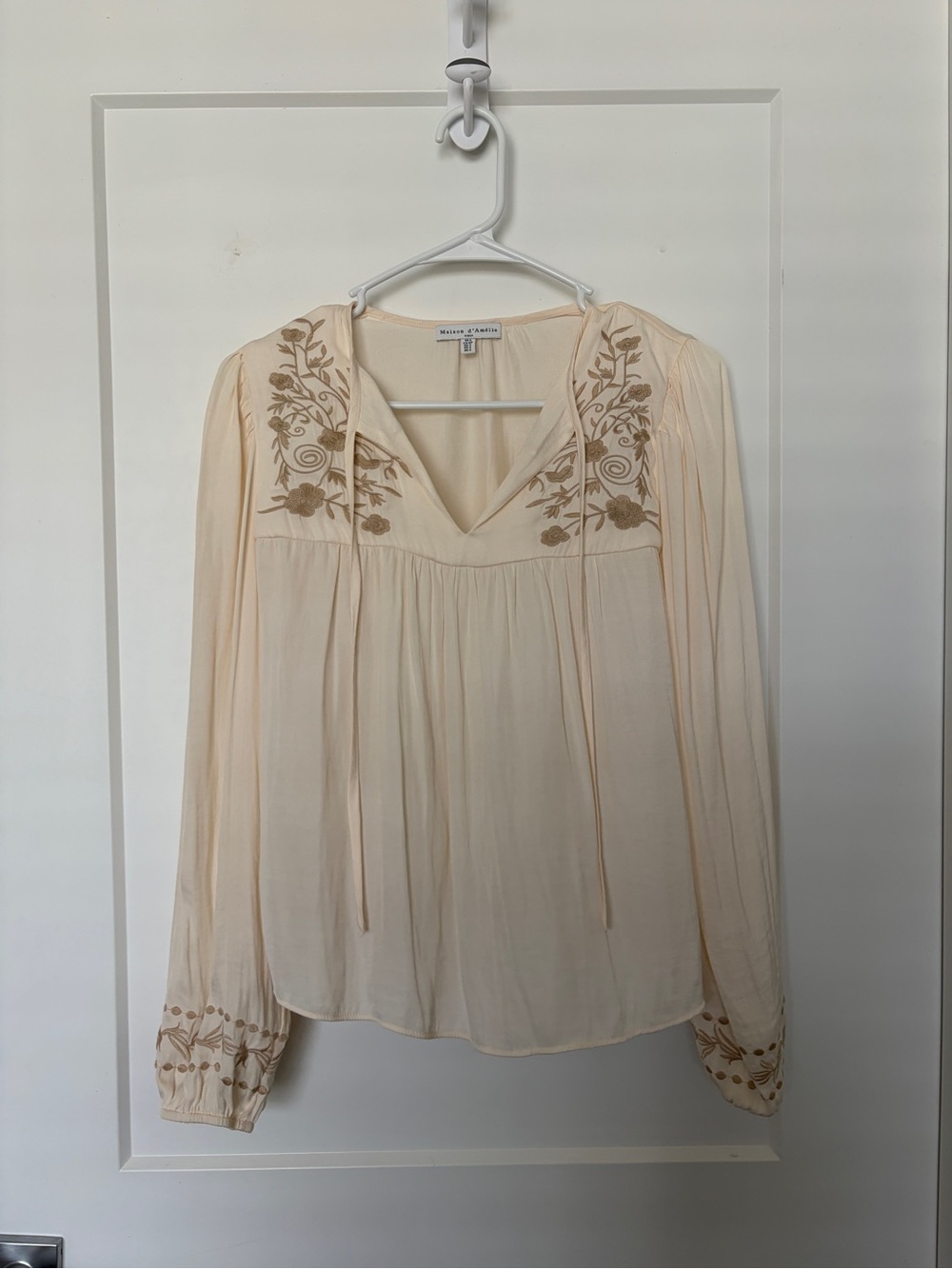 Cream Boho Embroidered Peasant Top